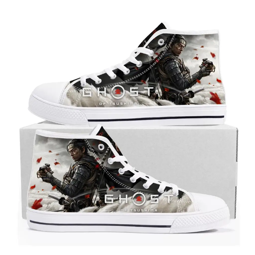 Ghost of Tsushima High Top Sneakers Cartoon Game Men Women Teenager High Quality Fashion Canvas Shoes Casual Tailor Made Sneaker