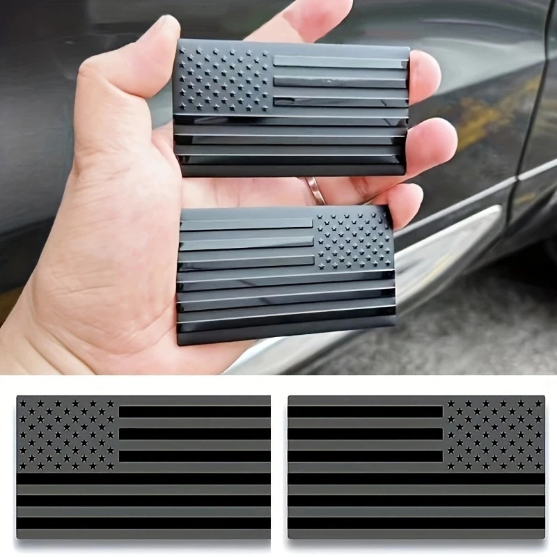 2pcs Small Matte Black American Flag Sticker Decal for Car 3D US American Flag Emblem Decals for Trucks for Truck Car Motorcycle