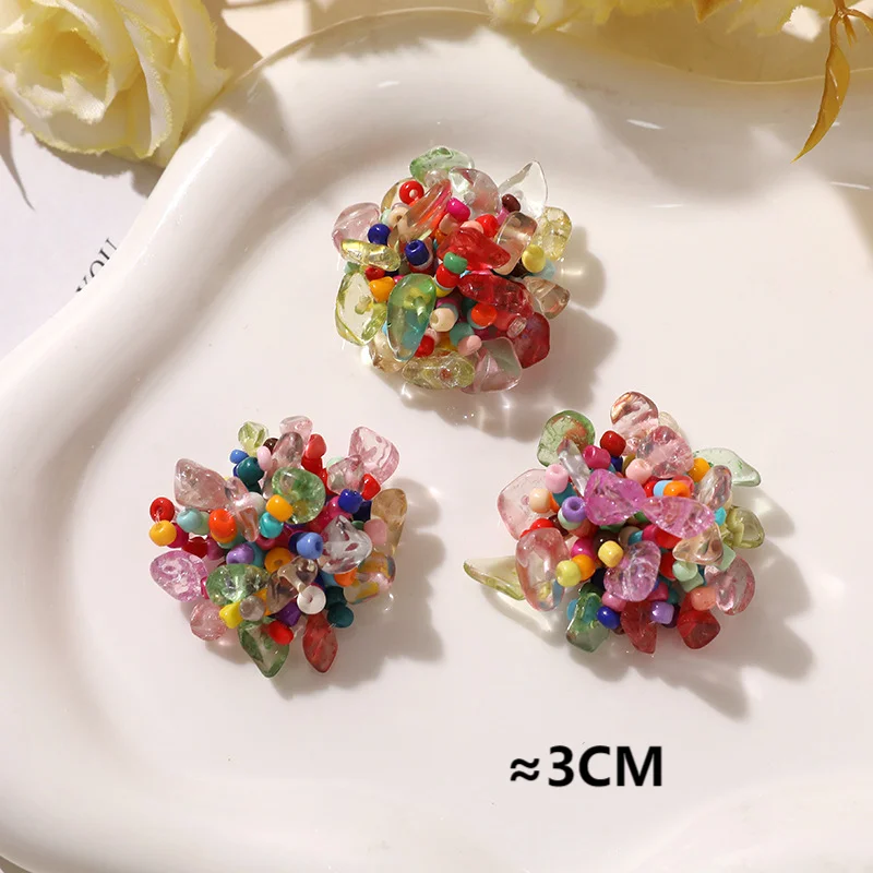 Rainbow Colorful Glass Beads Cluster Button for DIY Jewelry 3pcs Wholesale Flower Sewing Embellishment Decoration Accessory