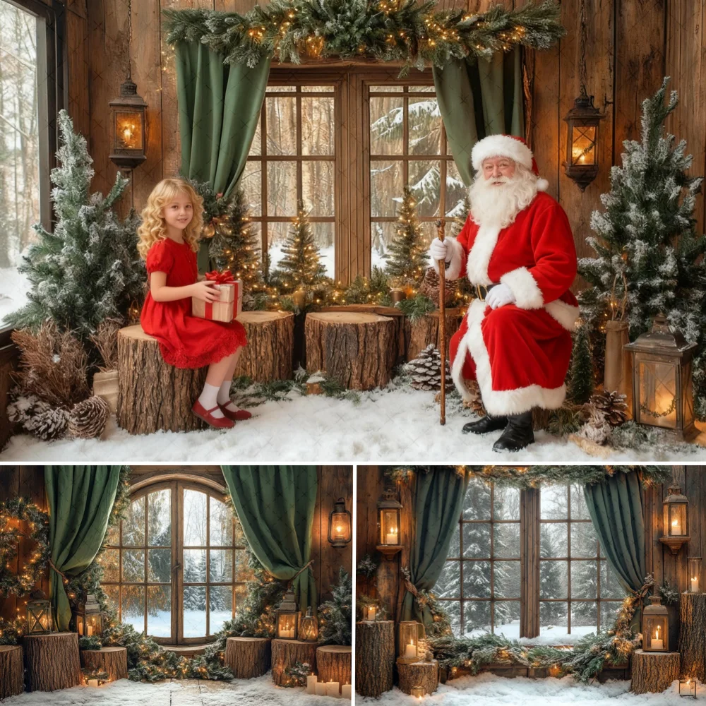 

Christmas Vintage Room Window Curtain Photography Background Xmas Tree Kids Family Portrait Decor Backdrop Photo Studio Props