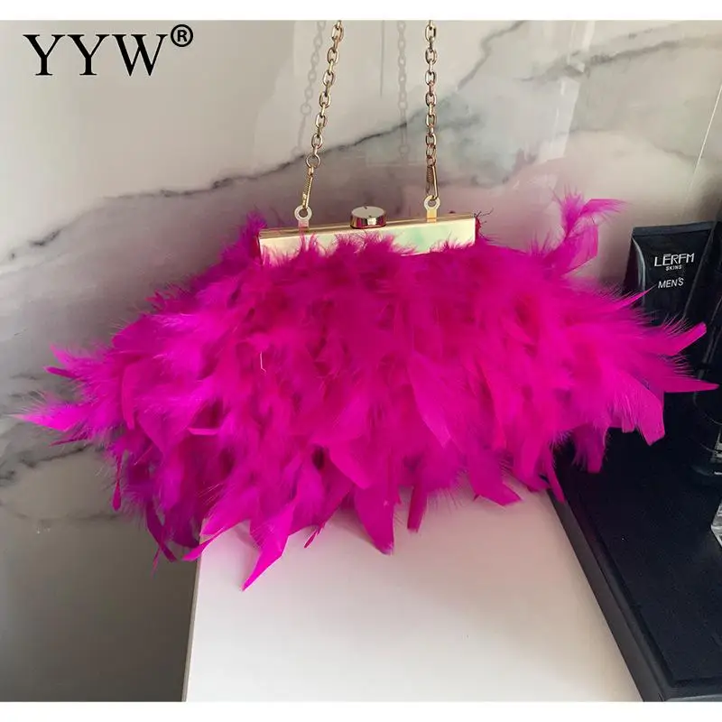 

Luxury Brand Handle Bag 2023 Chain Shoulder Crossbody Bag Ostrich Feather Evening Bags Clutch Purse Party Wedding Handbags