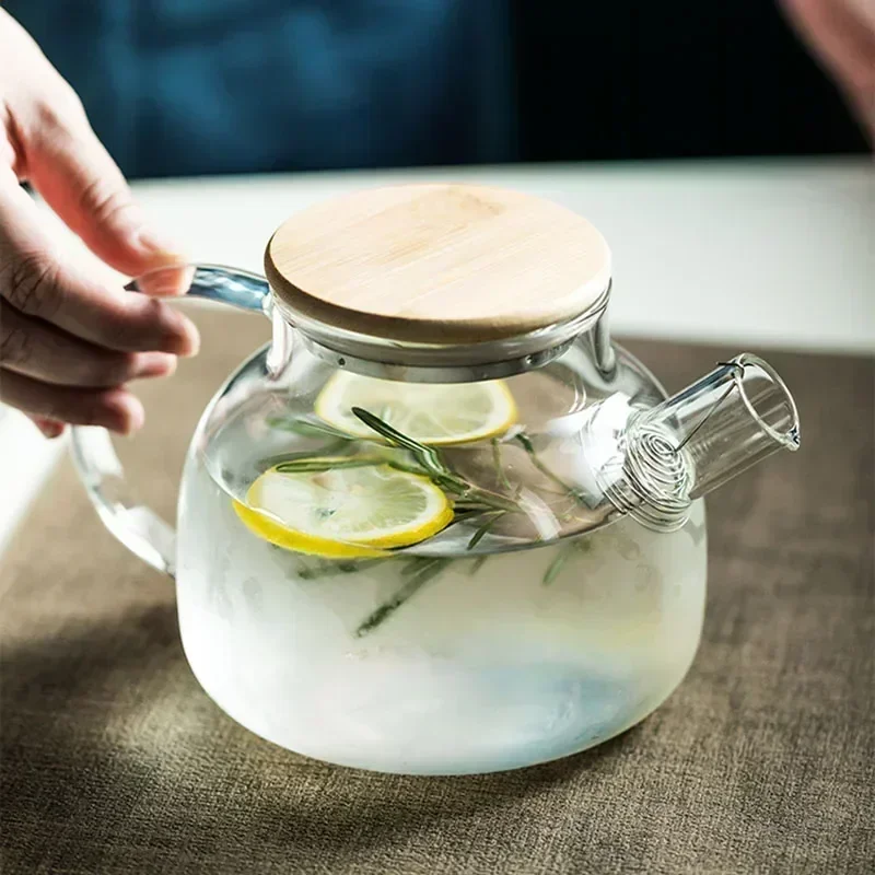 1.8L Transparent Borosilicate Glass Teapot Heat-Resistant Large Clear Fruits Tea Pot Flower Tea Puer Kettle Cup Office Home Tool