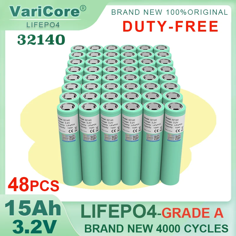 48pcs VariCore 3.2V 32140 15Ah LiFePO4 Battery Cell diy 4s 8s 12v 24V 36V Inverter Electric Vehicle Travel Camping batteries