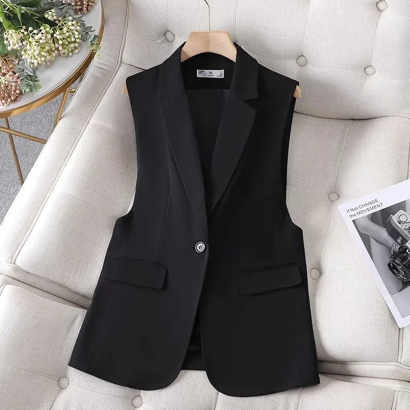 Women\'s Blazer Vest Coat 2024New Korean Spring Autumn Solid Sleeveless Waistcoat Jacket Female Loose Vests Outwear Chaleco Mujer