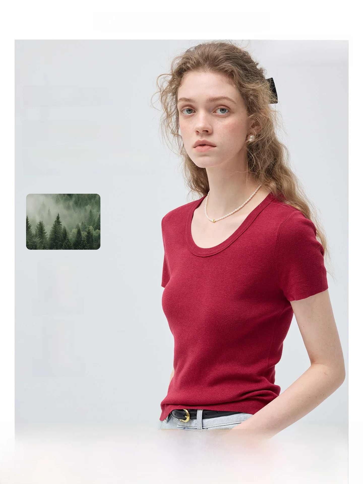 

VEGA CHANG Women's Slim Fit U-Ne T-irt Silk Blend ort Sve Spring Faion Korean Sle Commute Look Casual Top