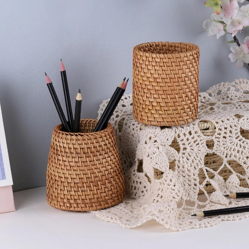 라탄 펜 홀더 방수 견고한 펜 홀더 학교 사무용품 문구 데스크 정리 장식 정리함