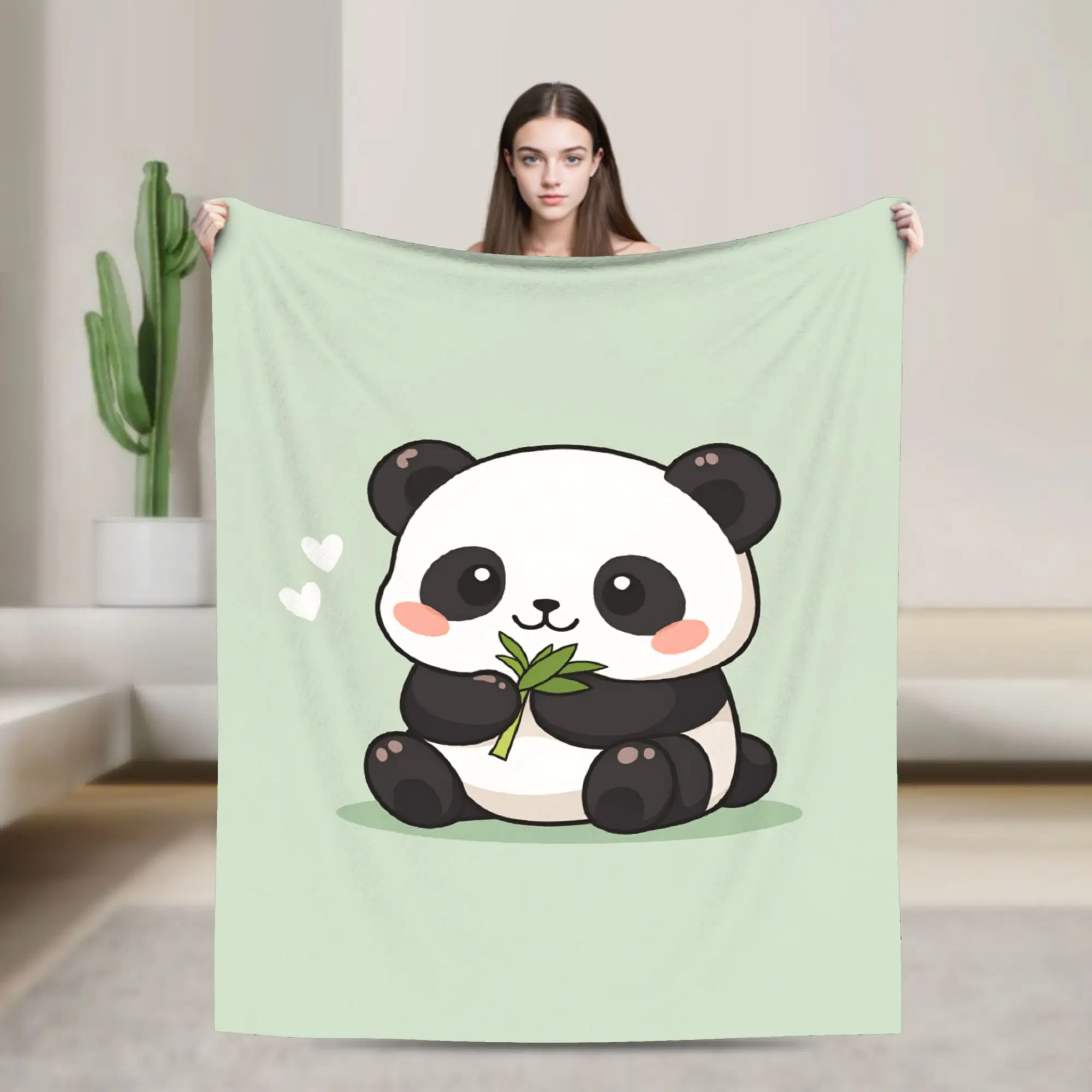 Niedliche Panda-Überwurfdecke, weiche, gemütliche bedruckte Decke für Wohnzimmer, Reisen, Flanell-Tagesdecke, Bettüberwurf