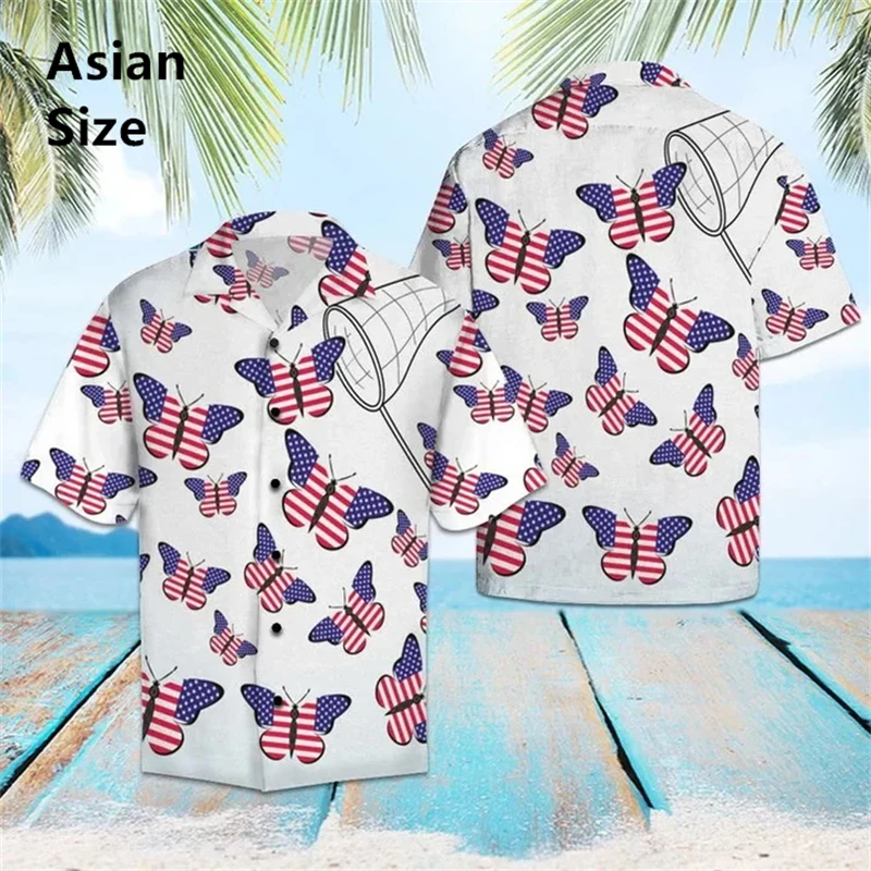 

USA Flag Drink Beer Mens Shirts Funny Street Harajuku Clothing Button Lapel Hawaiian Shirt 3D Print Animal Colorful Pattern Tops