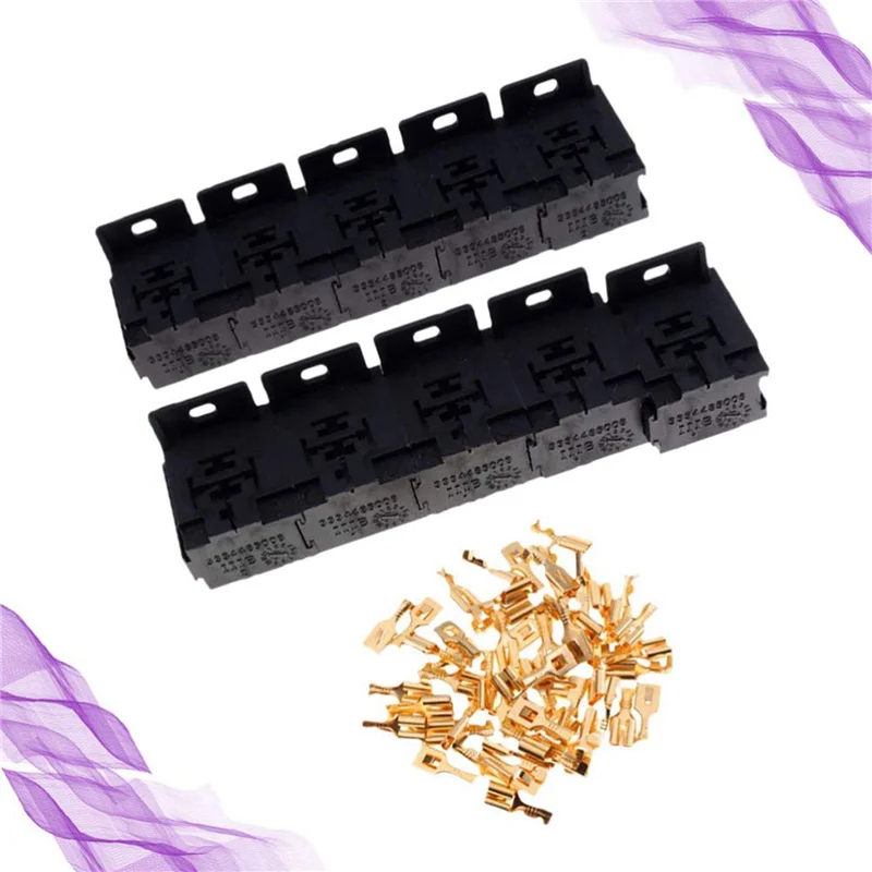 

2 Pcs Car 30A-80A Relay Bracket Terminal Case Holder Relay Base Holder 5 Pin Socket With 100Pcs 6.3Mm Terminals For Car
