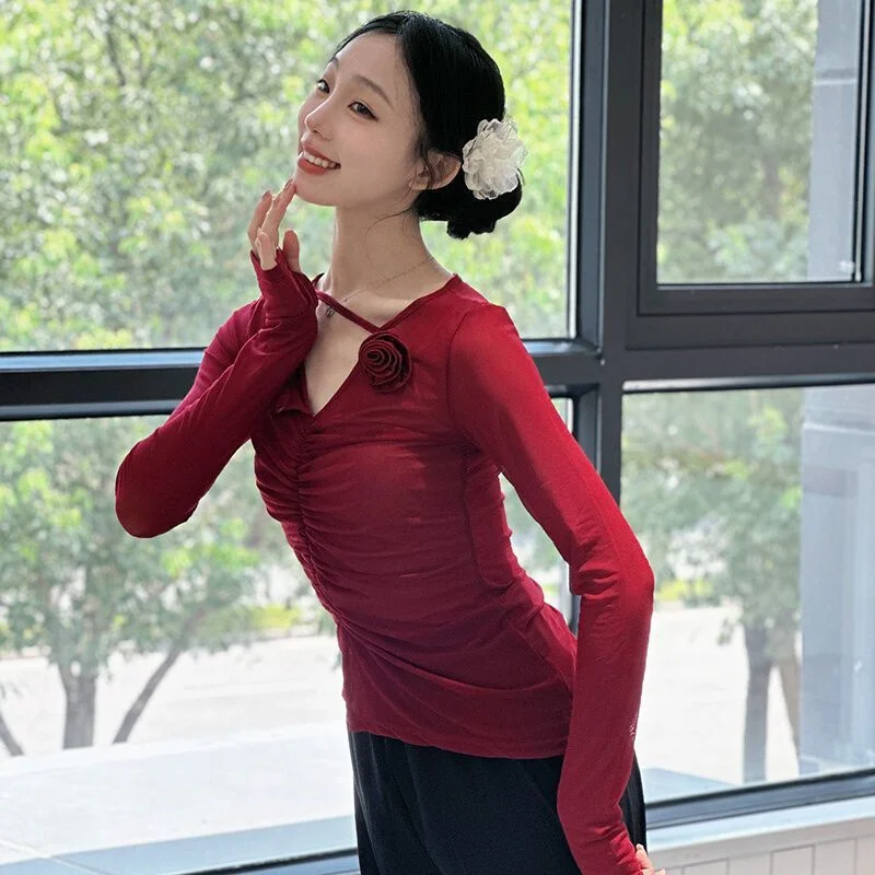 Women's Dance Practice Top Modern Classical Style Adult Autumn Winter Polyester Fiber Slim Fit Daily Wear T-shirt