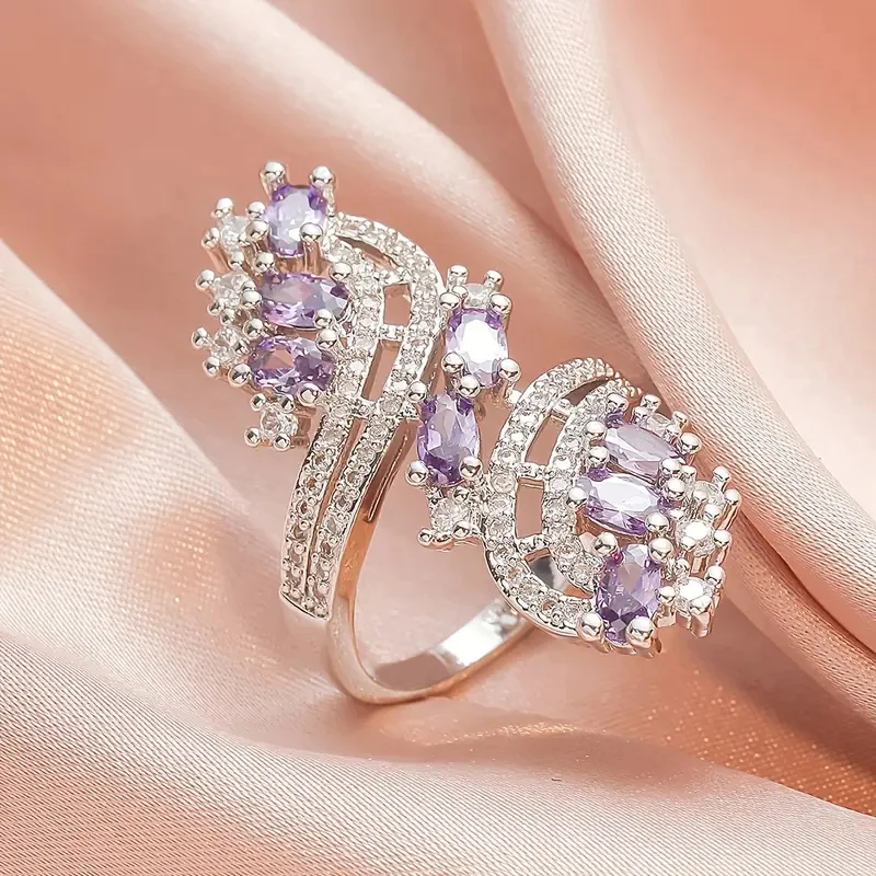 Huitan Gorgeous Women Rings White/Garnet/Purple/Blue Cubic Zirconia Aesthetic Bridal Rings for Wedding Party Drop Ship Jewelry