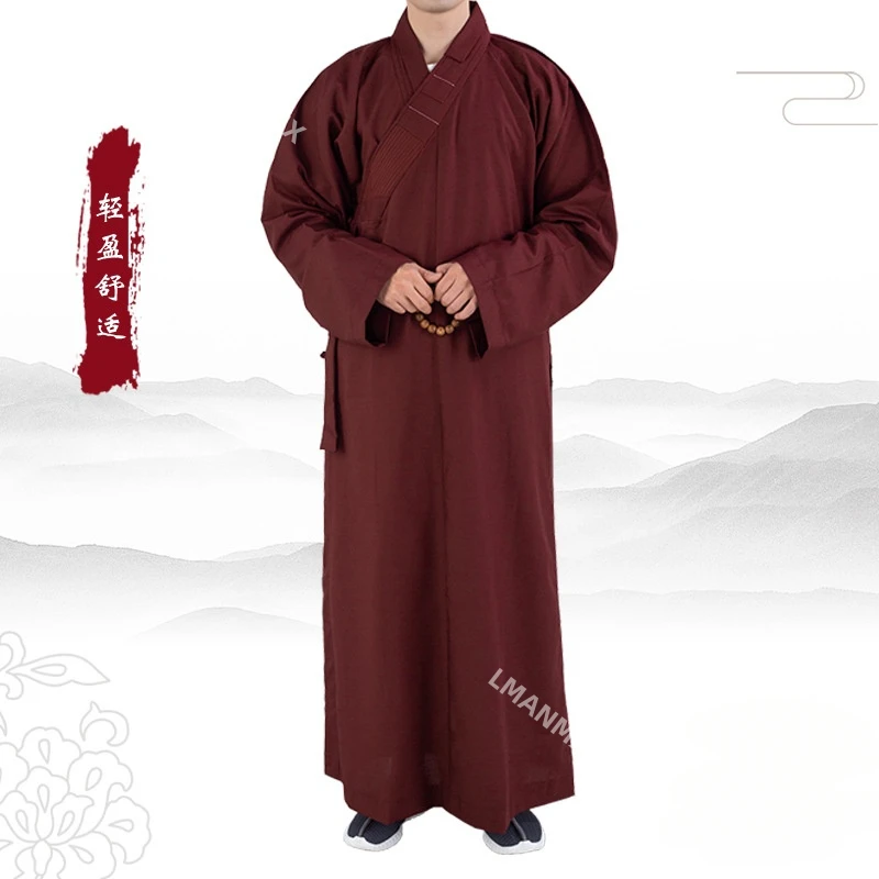 Traditional Chinese Clothing Long Robes for Buddhism Monk Buddhist Clothing for Adults Men Haiqing Meditation Gown