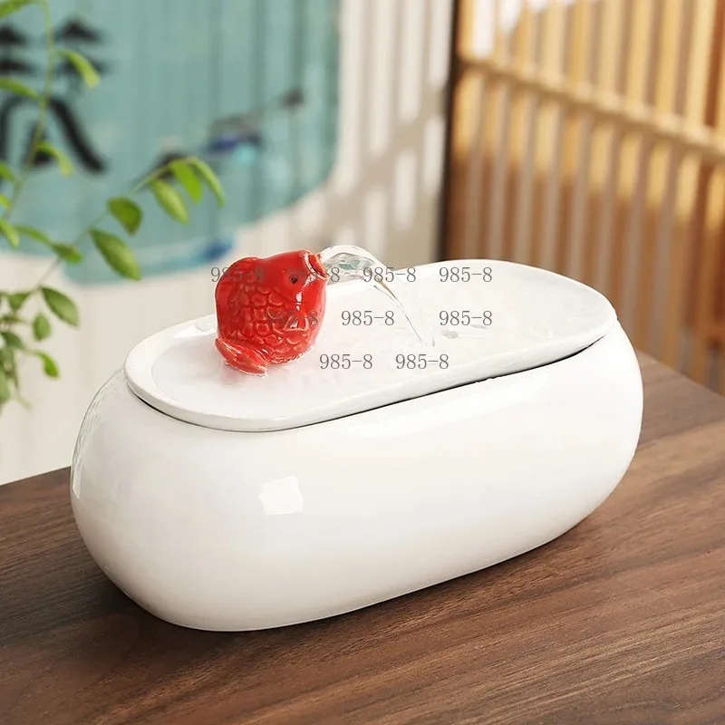 Mini Ceramic Water Fountain Ornament, Lucky Circulating Water Landscape for New Chinese Home Decor