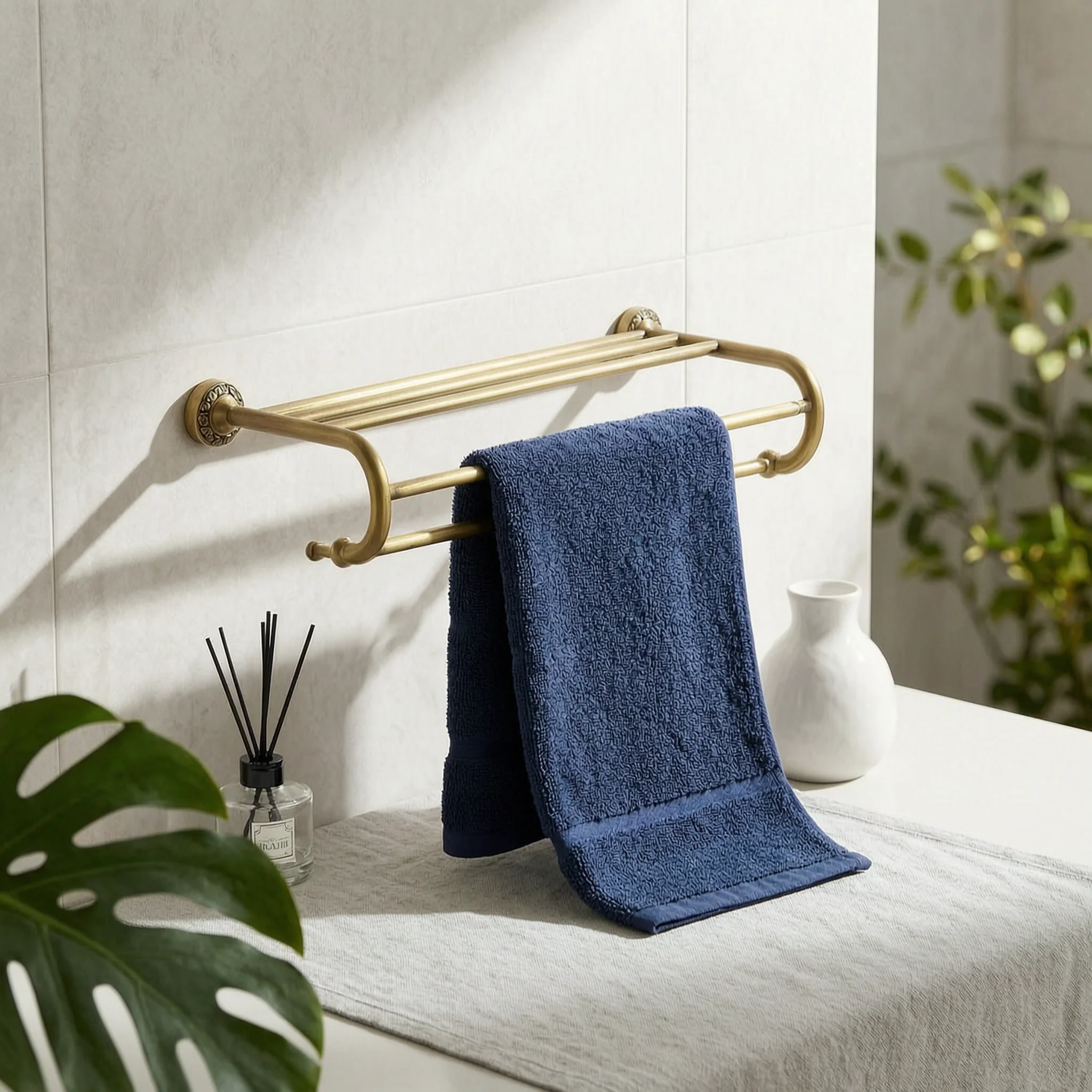 Wall Mounted Towel Rack with Shelf Stainless Steel Bathroom Towel Rack with Shelf Hardware Rustproof Vintage