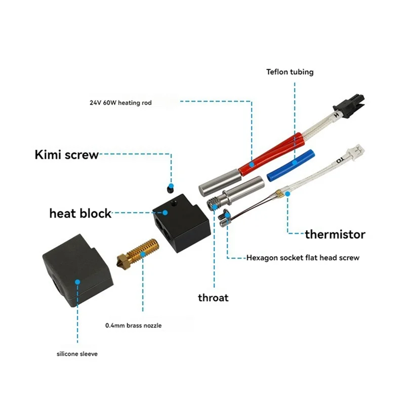 Kit Hotend AEE7-24V 60W, gorge chauffante à thermistance pour extrudeuse Kingroon KP3S V1, Kit d'extrémité chaude, buse en laiton de 0.4Mm
