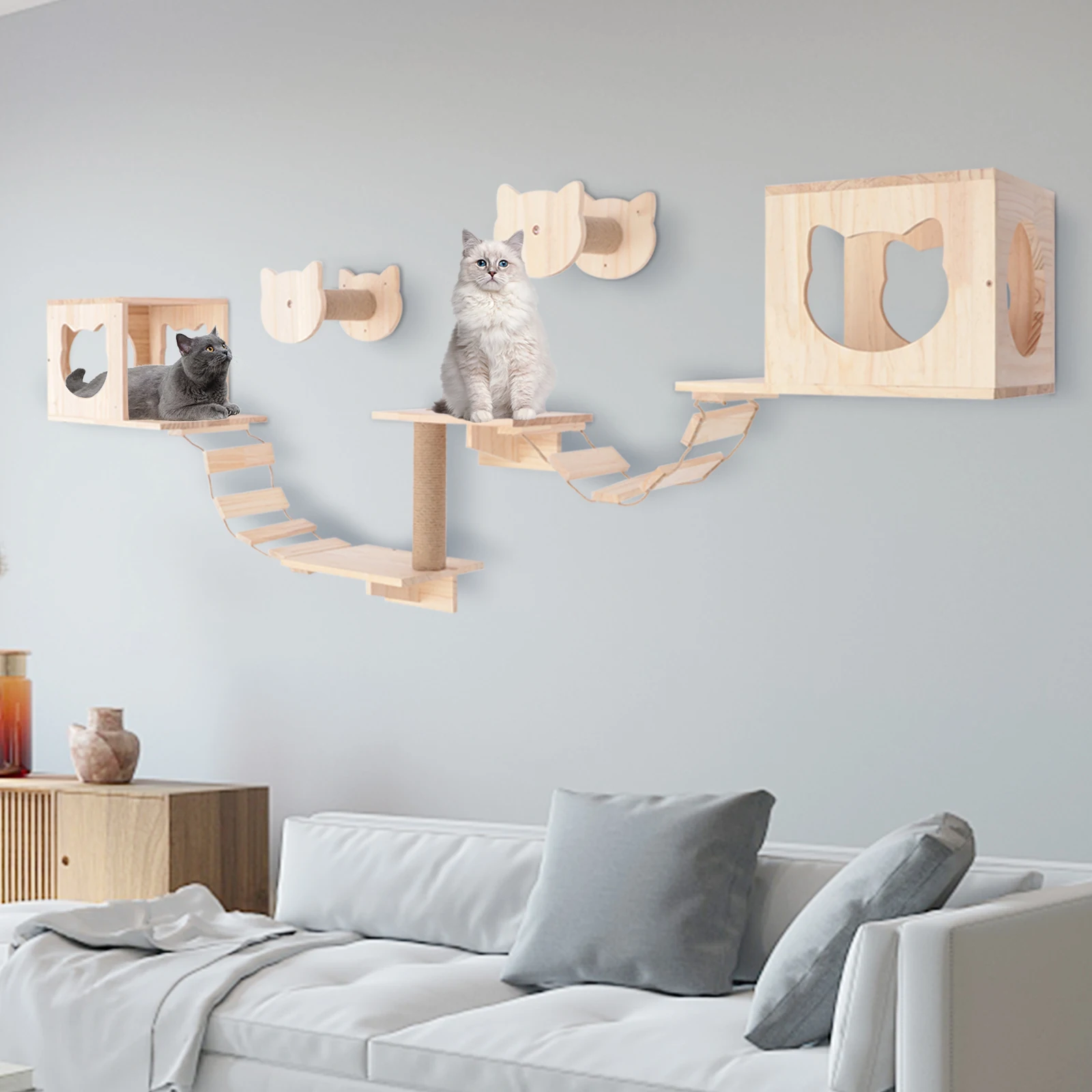 

Cat Wall Shelves and Perches Set, Floating Wood Climbing Furniture