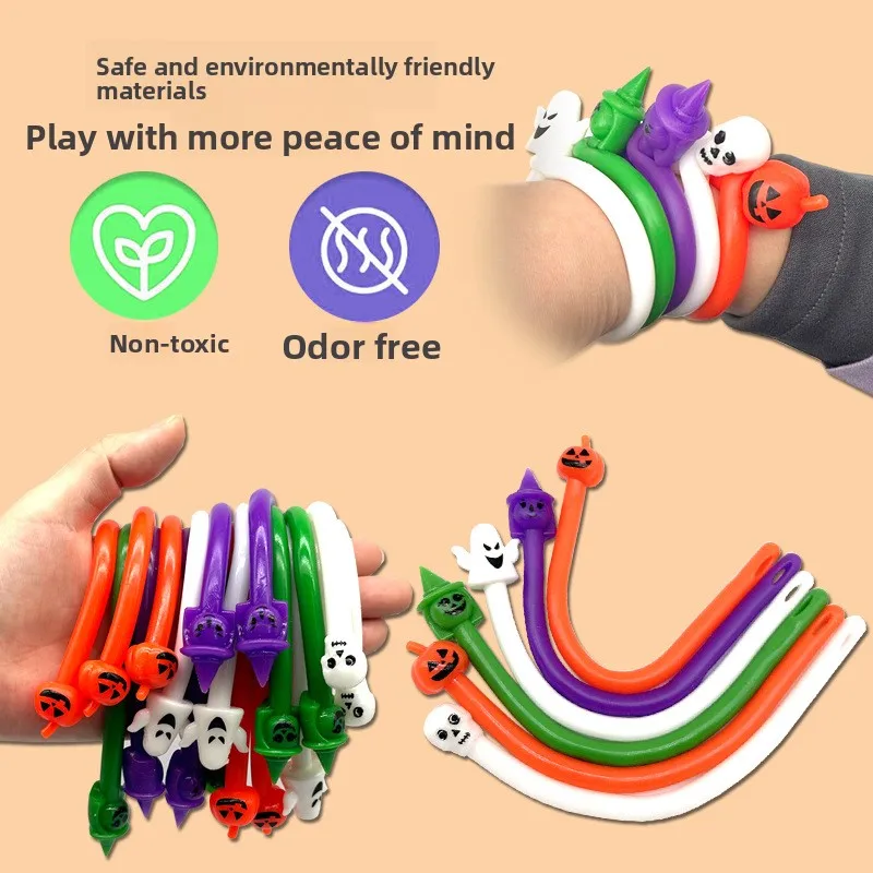 Transgraniczna Wyprzedaż Halloweenowa Lala Music Nowa Dziwna Gumowa Bransoletka Antystresowa z Miękkiej Gumy TPR, Elastyczna Zabawka z Linką.