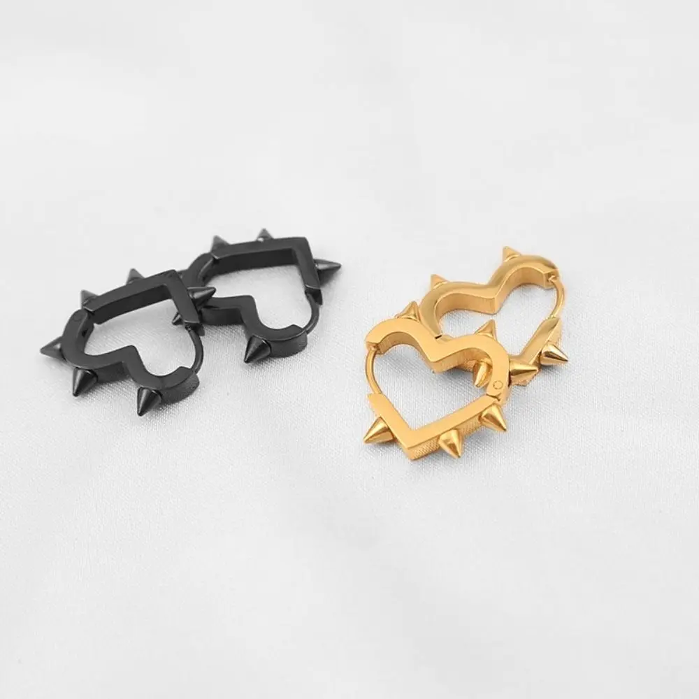 Men Goth Heart Earrings Fashion Y2K Stud Earrings Gold Sliver Ear Buckle  Trendy Gothic Stainless Steel Punk Rock Earrings