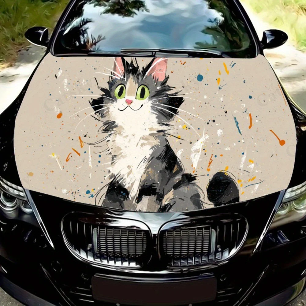 

Уникальные наклейки на капот автомобиля с узором котенка, водонепроницаемые самоклеящиеся, устойчивые к царапинам, легко приклеиваемые, прочные автомобильные наклейки из ПВХ, c