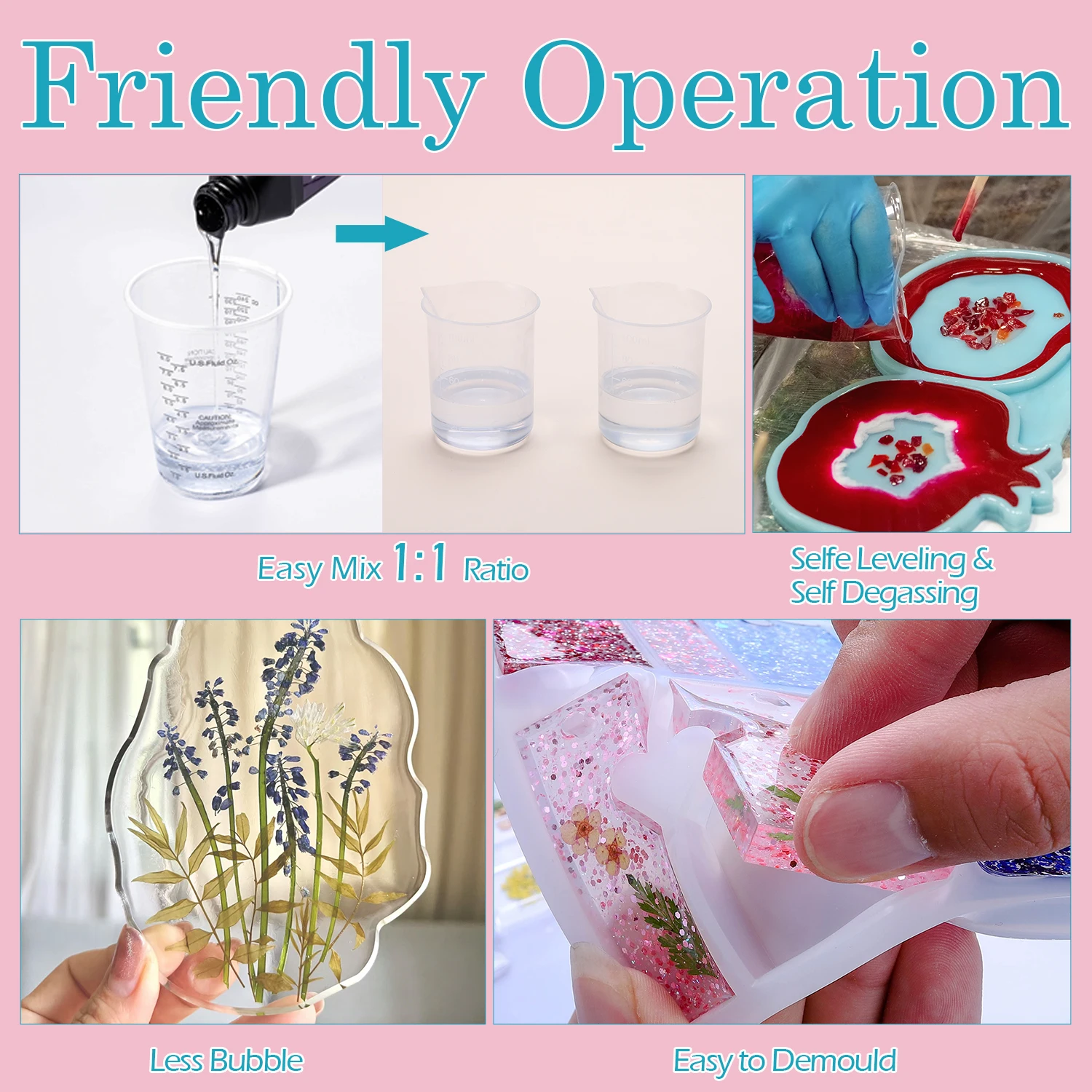 QIAO 1:1 Mix Kristallklares Epoxidharz-Set Blasenfrei, Anti-Vergilbungsbeschichtung und Gießharz für Schmuckherstellung DIY-Handwerk – Detail 5