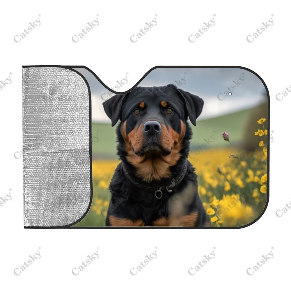 Dog In Flowery Meadow Car Windshield Sunshade, Front Auto Car Windshield Sun Shade Blocks Uv Rays Sun Visor Protector