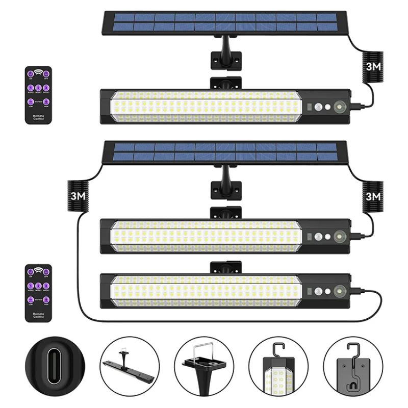 2PCS 158LEDs Motion Sensor Solar LED Lights, Waterproof Outdoor Wall Lamp for Garden Camping Lighting, USB/Solar Charging,
