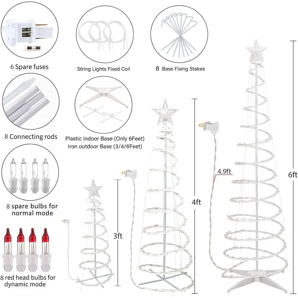 أضواء شجرة عيد الميلاد الحلزونية الخارجية، 3-6 أقدام، 7 نجوم، معتمدة من UL، قابلة للطي، بيضاء دافئة لقضاء العطلات وحفلات الزفاف ديسمبر