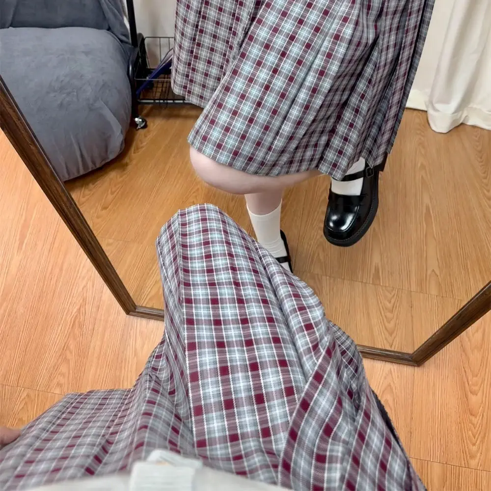 Cute Kawaii Preppy Style JK Red Plaid Bow Pleated Skirt College Uniform School Student Sweet Girl Autumn Winter Women Mini Skirt