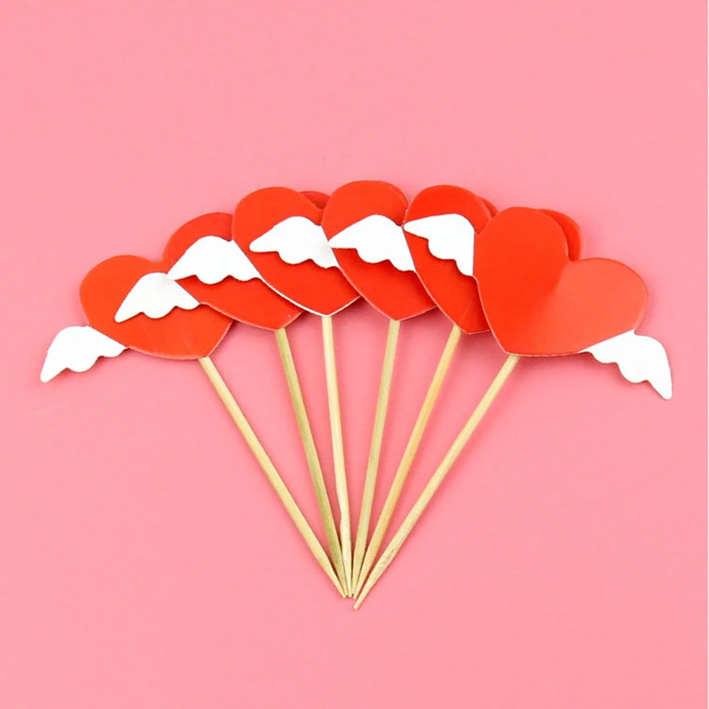 

24pcs Heart Shaped Food Grade Cake Toppers Unique Wings Cupcake Picks Birthday Party Wedding Bridal Showers Cake Decorations