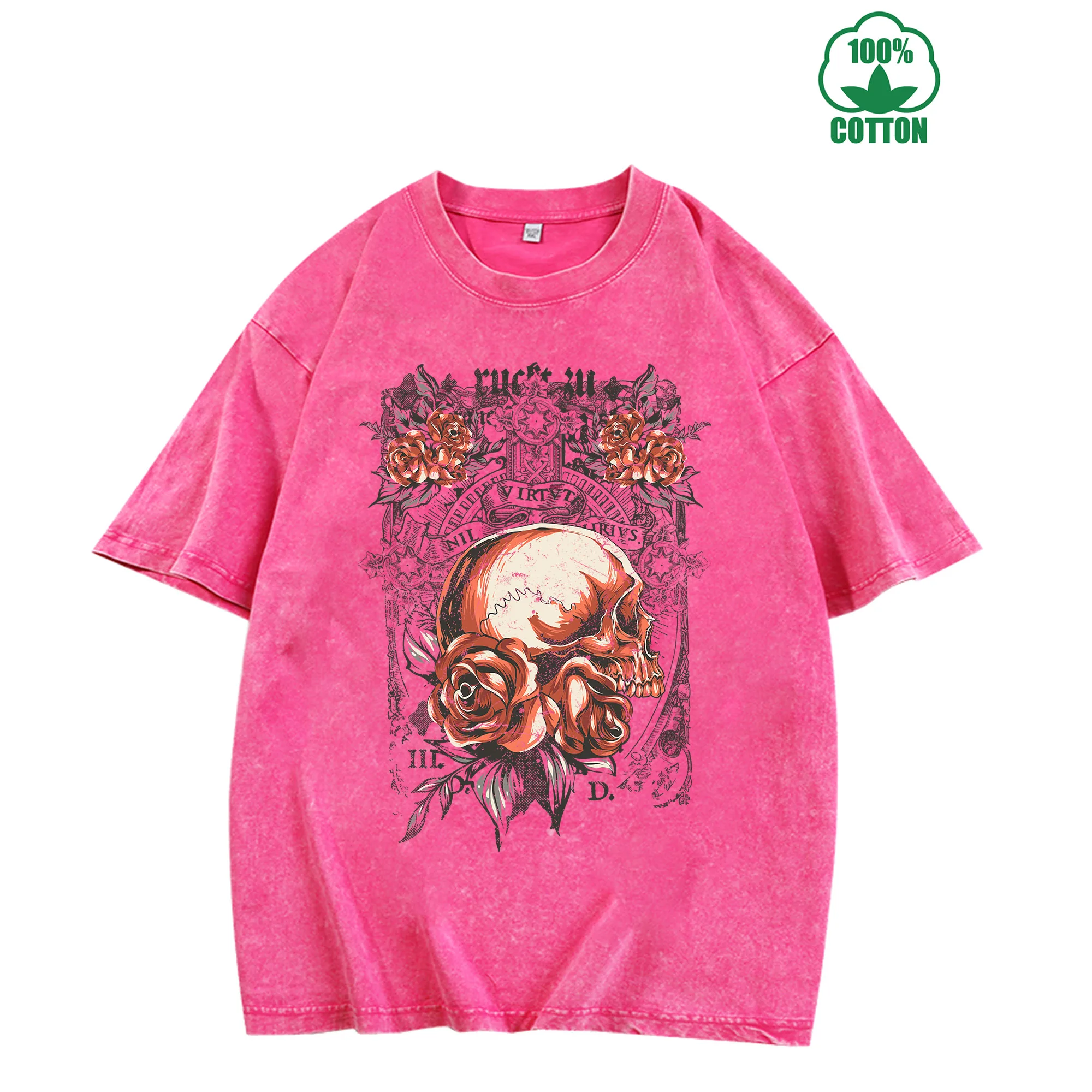 

Skull Rose Vintage Washed T-Shirt 230g 100% Cotton Comfortable Oversized Streetwear Unisex