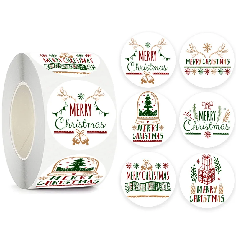 100-500pcs Merry Christmas Gift Decorative Stickers Round Thank You Labels Handmade Candy Biscuits Package Christmas Sticker