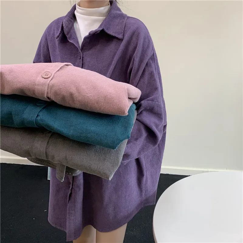 Arazooyi Outwear Oversized Corduroy Shirt Coat Women Tops Blouses Loose Casual Blusas Jackets Korean Elegant Camisas Mujer