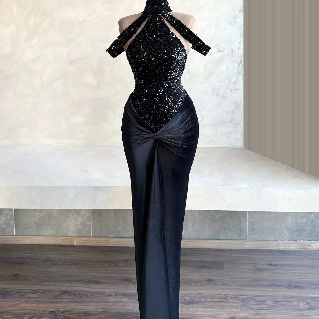 

Вечернее платье с блестками, платье русалки с высоким воротом, черное праздничное платье, блестящее вечернее платье, вечерние платья, настраиваемые