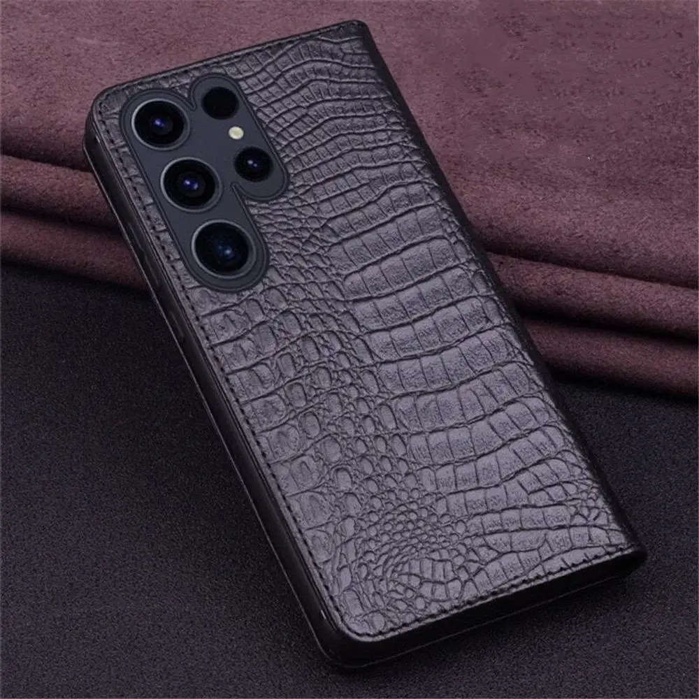 Genuine Leather Crocodile Flip Case for Samsung Galaxy S24 Ultra S24+ S24 Business Cover