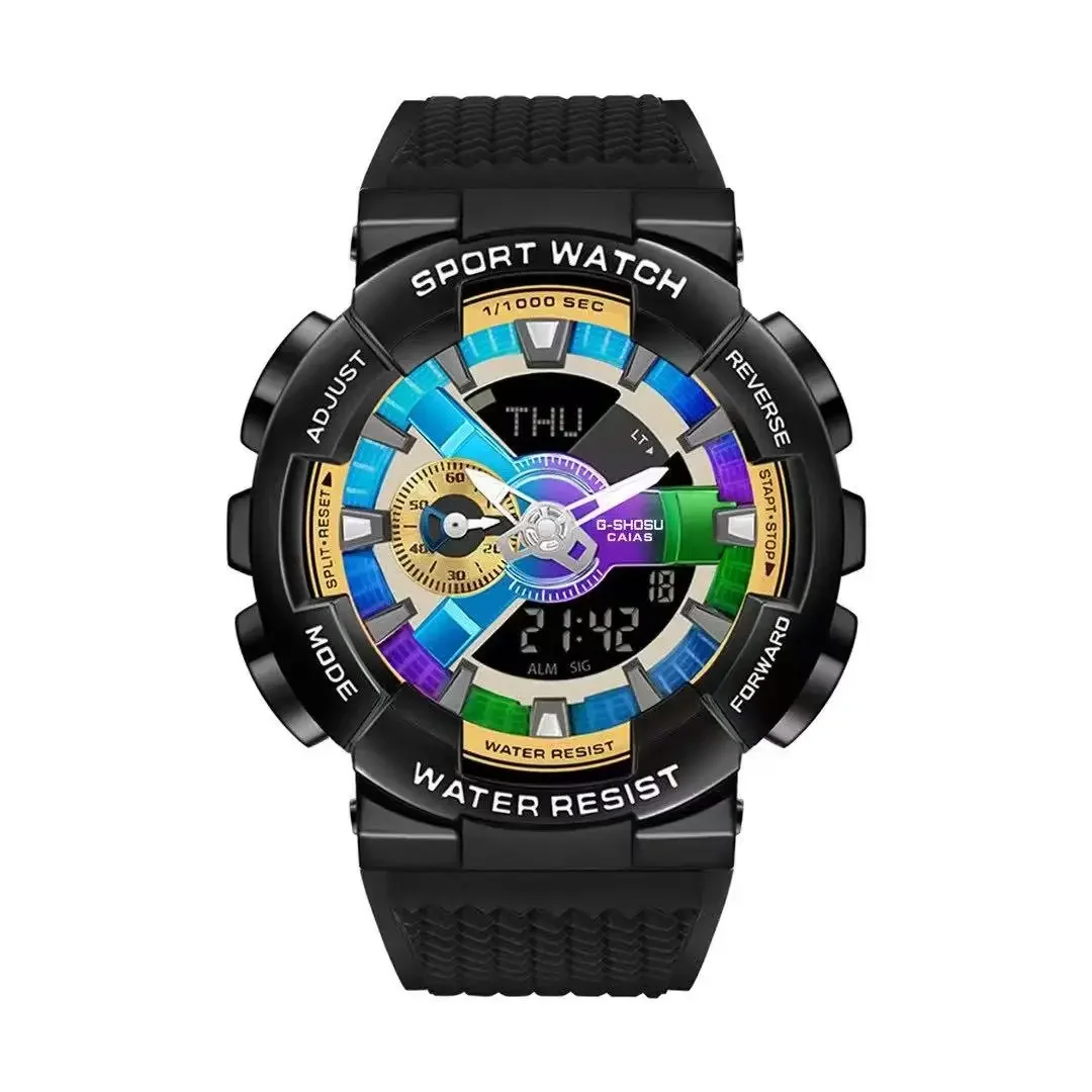 

Digital Electronic Unisex Watch Full Function World Time Alloy Automatic Hand Lift Lamp Rubber Strap GM Oak Series