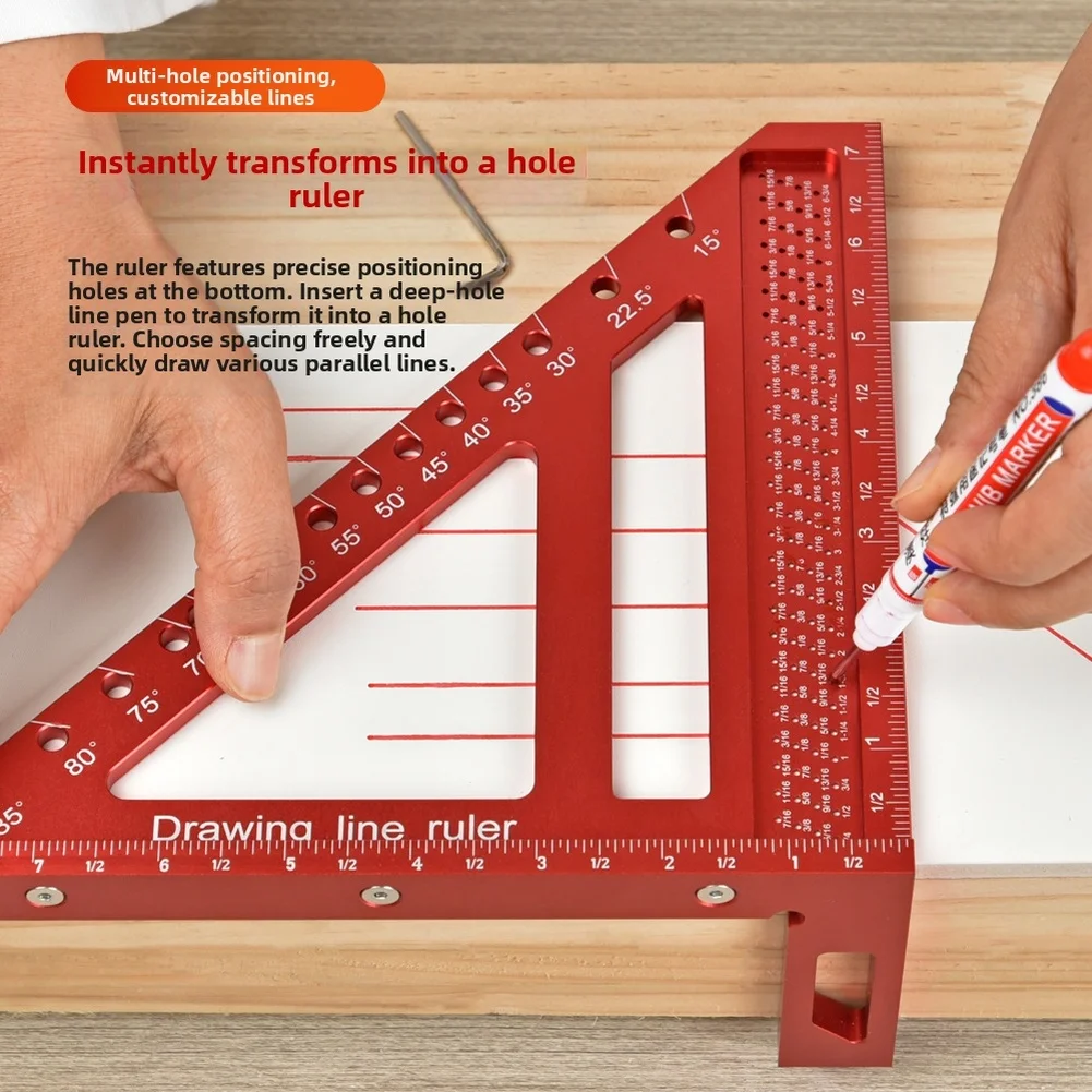 8.5 Inch 3D Aluminum Triangle Ruler for Woodworking with Multi-Hole Angle Layout and Stable Measurement Platform