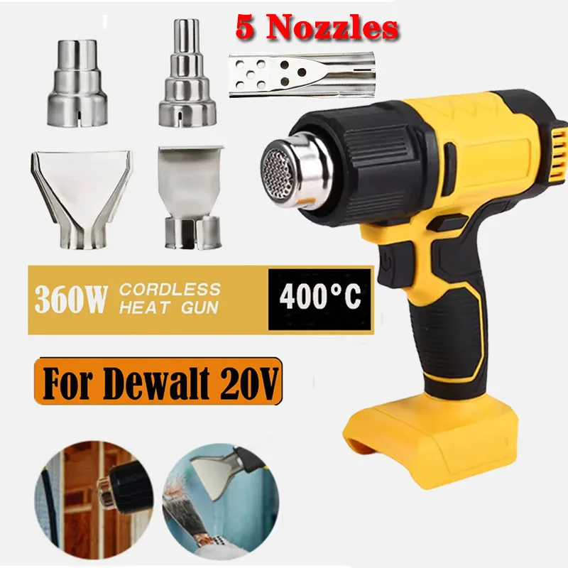 Cordless Heat Gun Hot Air Gun for Dewalt 20v Battery(No Battery) | Fast Heating Soldering Hot Air Gun,2-Temp Setting Max 1022°F(550°C),Heat Gun for Tube Bending,Resin & Decorating (No Battery)