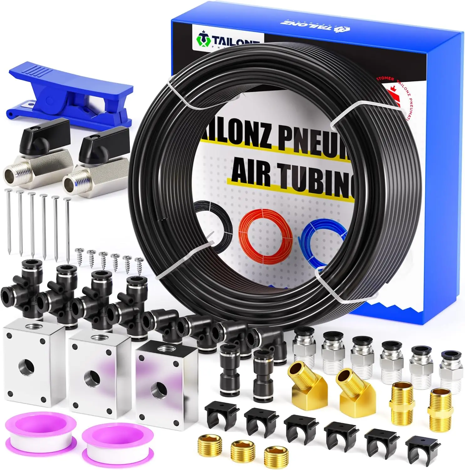 

3/8 Inch OD Black Nylon Air Hose 100ft/32Meter High Pressure Pneumatic Tubing for Air Brake Systems