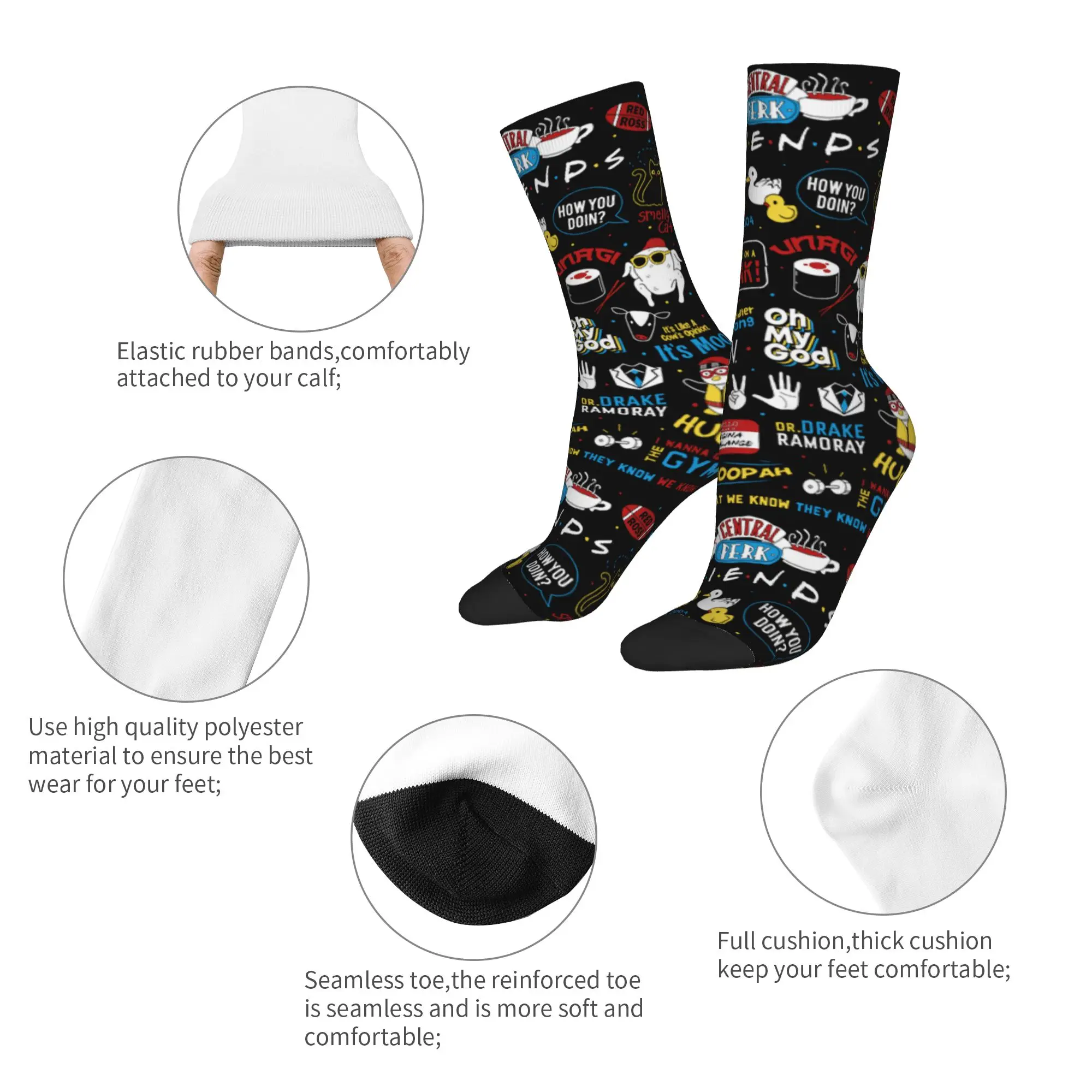 Autumn Winter Funny Women Men Friends Reunion TV Shows Socks Monica Ross Rachel Joey Phoebe Sweat Absorbing Sports Socks