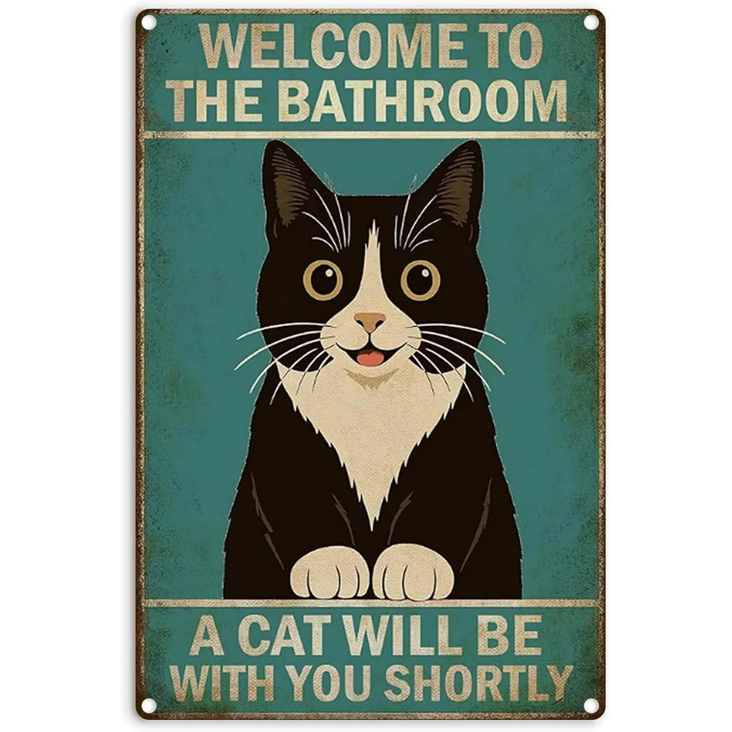 Welcome to the Bathroom Purritic Cat Metal Sign, Funny Bohemian Wall Decor for Toilet Powder Room