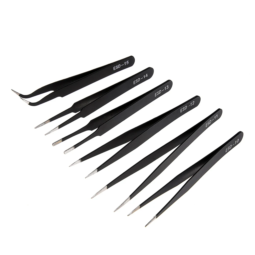 1PCS Anti-static ESD Stainless Steel Tweezers Maintenance Tools Industrial Precision Curved Straight Tweezers Repair Tool Watch