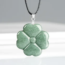 S925 Silver Burmese Jade Lucky Clover Pendant Natural Necklace Designer Jadeite Green Stone Real Fashion Jewelry Vintage