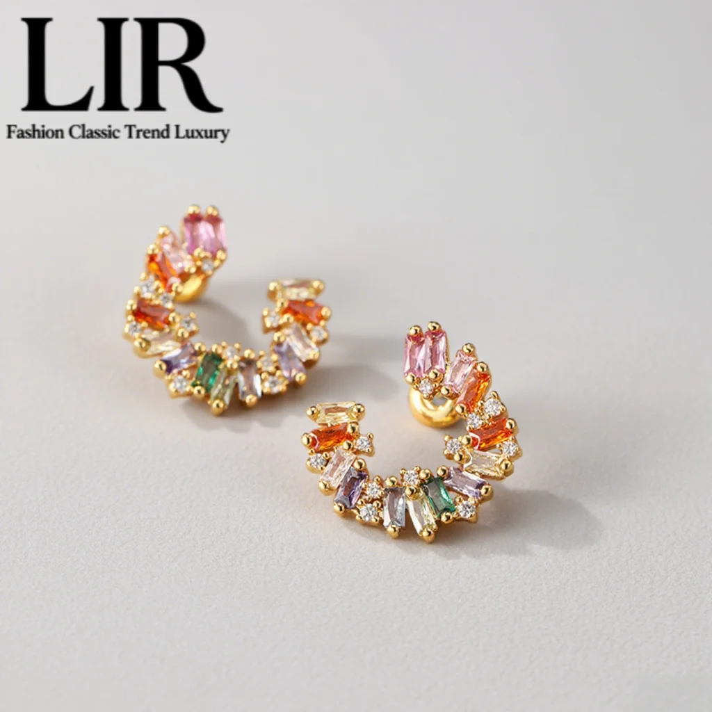 

LIR Romantic Floral C-Shaped Earrings: Zircon Inlaid, Sparkling, Sweet Girl Vibe, Women's Trendy Jewelry
