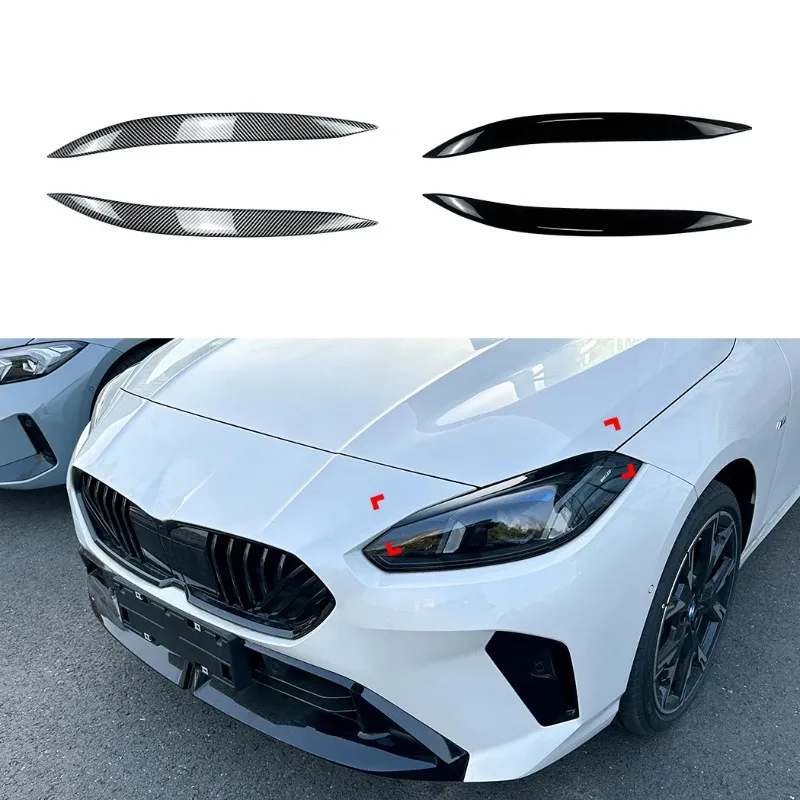 

For BMW 1/2 Series F70 F74 2024+ Headlight Eyebrow Trim Stickers ABS Carbon Fiber/Gloss Black Exterior Modification Accessories
