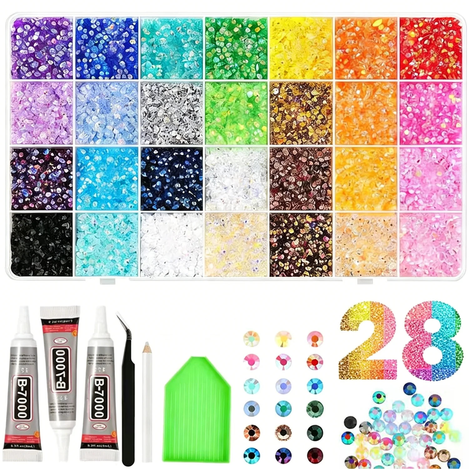 28er-Set 3/4/5mm Gemischte Farben Jelly-/Harz-Strass-Steine für DIY-Kleidung, Nägel, Handydekoration, Brillen, Hüte usw.