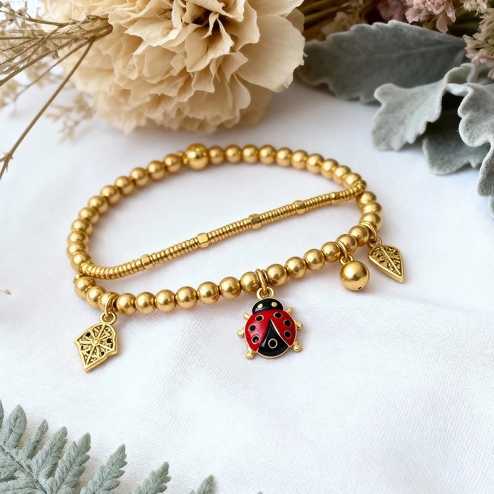 2Pcs Animal Red Ladybug Stainless Steel Charms Gold Plated Enamel Insect Pendant Jewelry Making DIY Necklaces Earrings Supplies