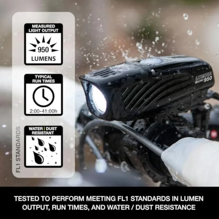 Lumina Micro 950 feu avant de vélo et Vmax + 180 feu arrière de vélo Combo Pack USB Rechargeable résistant à l'eau LED lumières de vélo