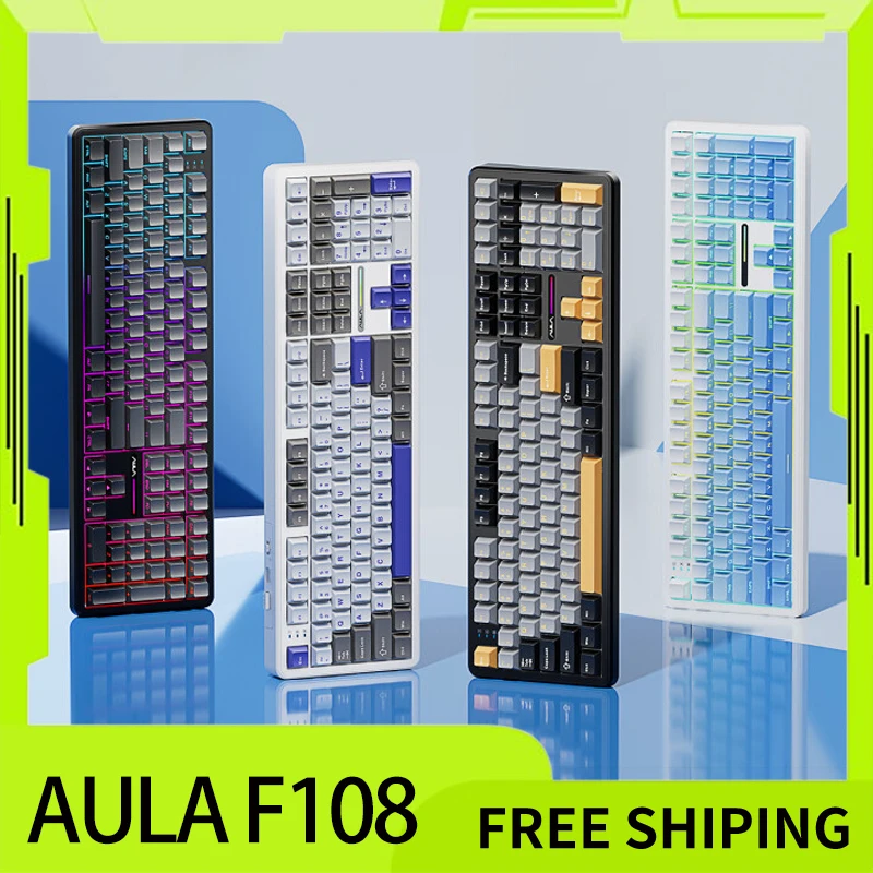 Aula F108 Mechanical Keyboard Wireless Tri Mode 108keys Pbt Hot Plug Rgb Long Battery Life Customized Gaming Keyboard Laptops