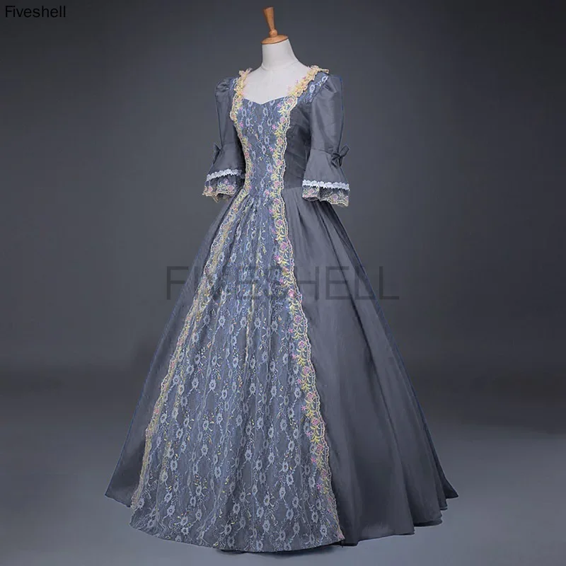 Medieval Dress for Women High Waist Half Sleeve Ball Gowns Princess Lace Patchwork Satin Dress Queen Renaissance Cosplay Costume