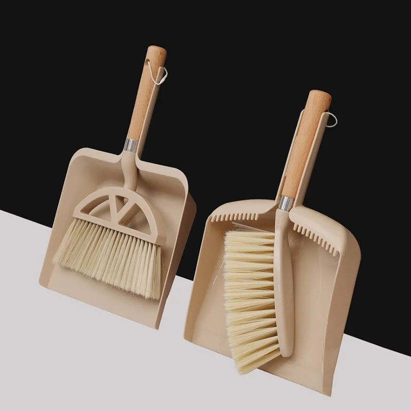 2pcs/set Compact Wooden Handle Broom and Dustpan Set with Natural Bristles Ideal for Sofa Table and Small Space Cleaning